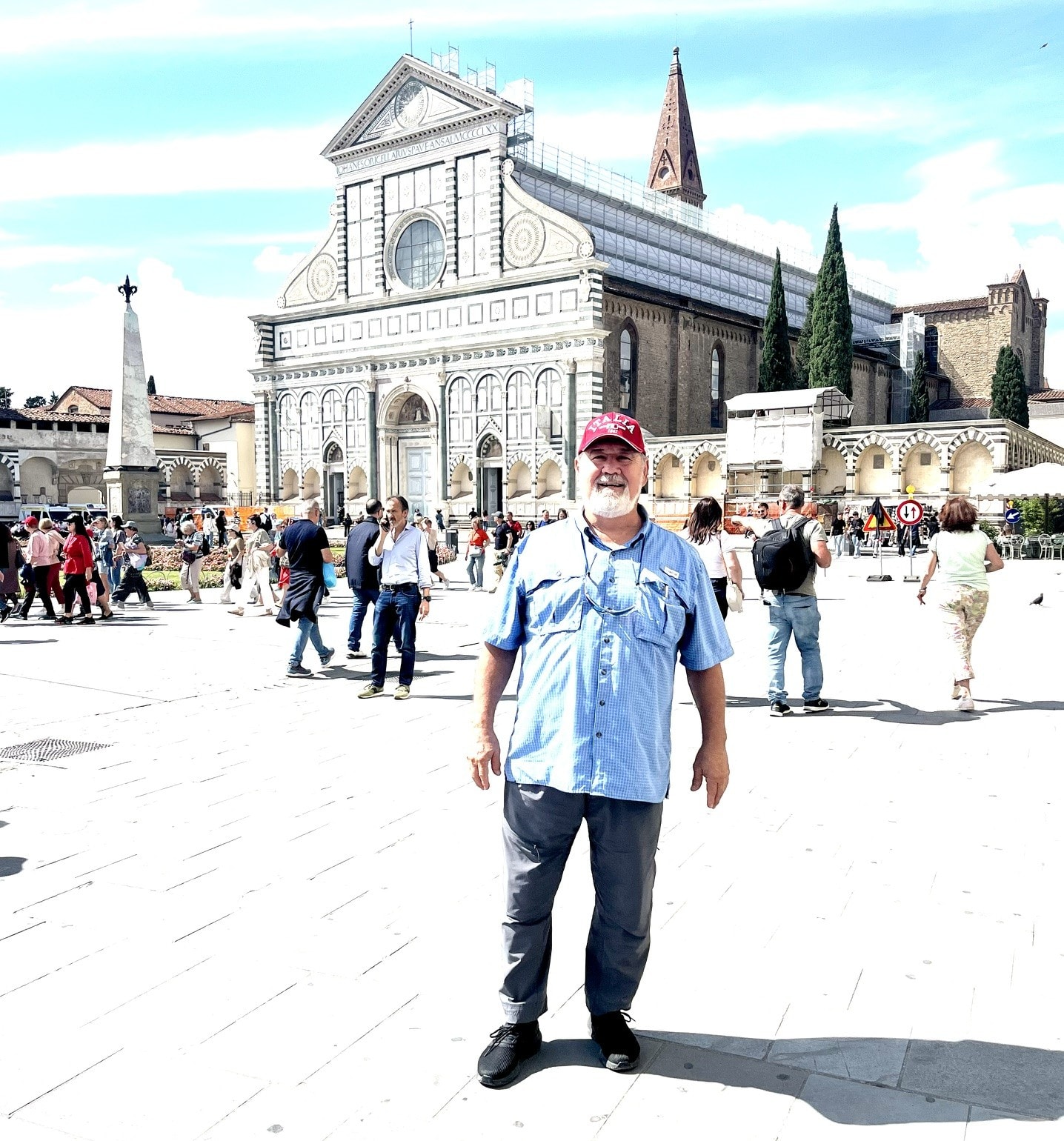 V. Les Rogers posing at Santa Maria Novella Florence